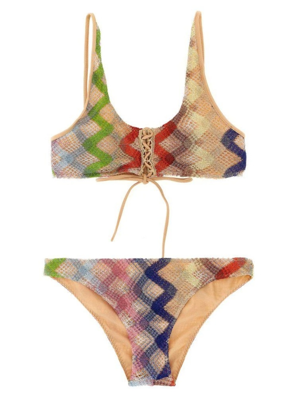 Missoni metallic zig zag lace up bikini set NWT